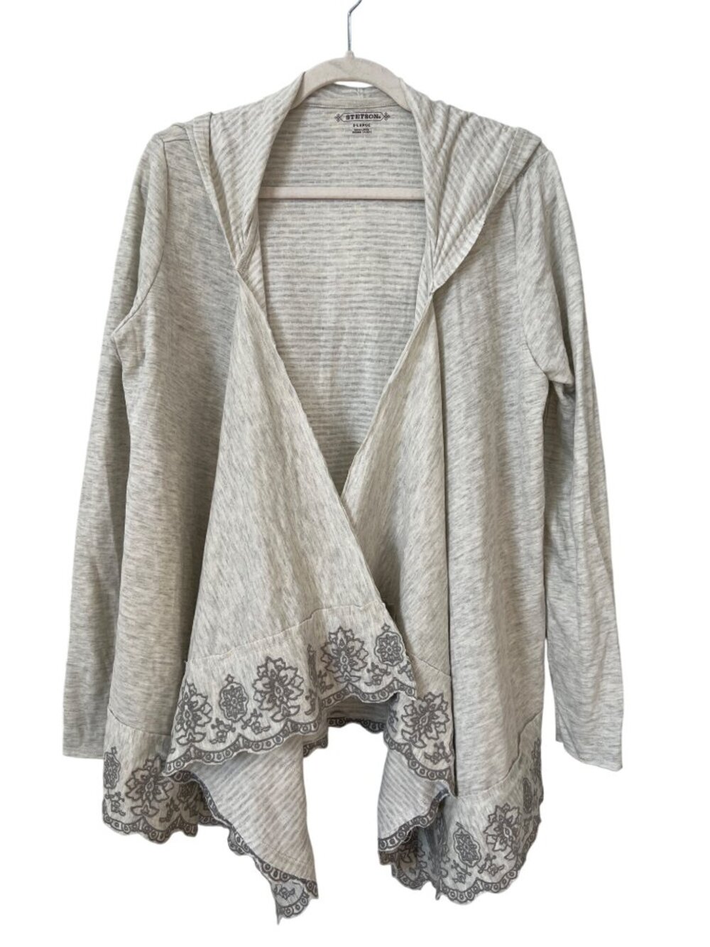 Stetson Cardigan XL Hooded Open Front Stripe Floral Western Embroidered Boho NEW